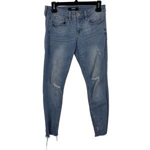 Aeropostale Distressed Skinny Denim Jeans‎ Womens 6 Short Blue Raw Hem Low Rise